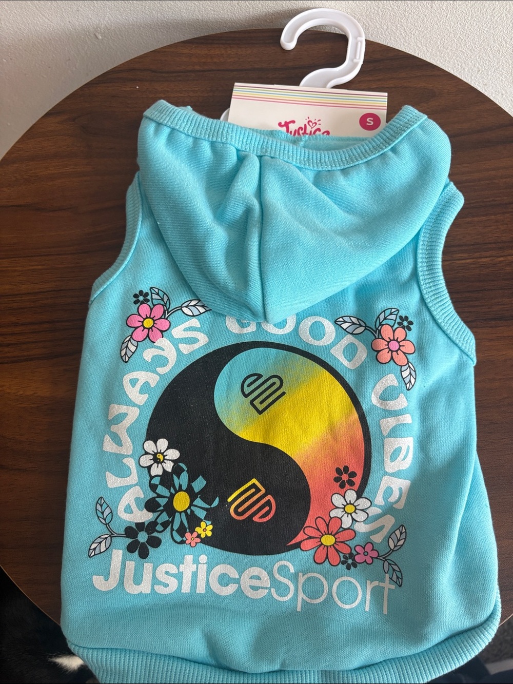 Justice Teal Hooded Tank with Rainbow Yin-Yang Graphic